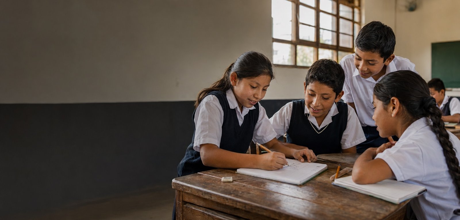 Estudiantes peruanos colaborando en una actividad matemática